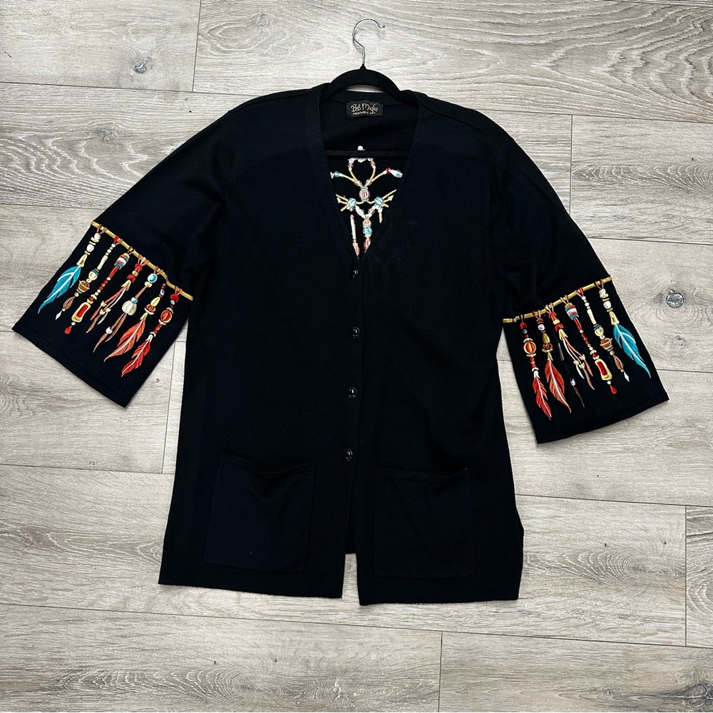 Bob Mackie Black Cardigan with Colorful Embroidery